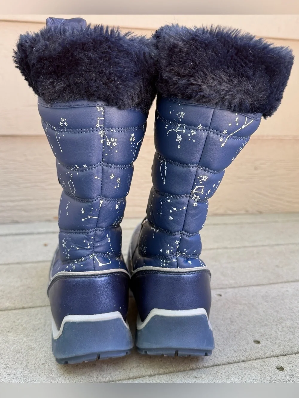 Lands End Snow Boots Girls Size 5M Navy Blue Insulated Winter Constellation Star